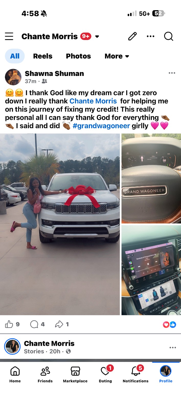 Client celebrating purchase of a new Grand Wagoneer after credit improvement